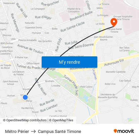 Métro Périer to Campus Santé Timone map