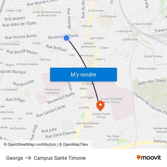 George to Campus Santé Timone map