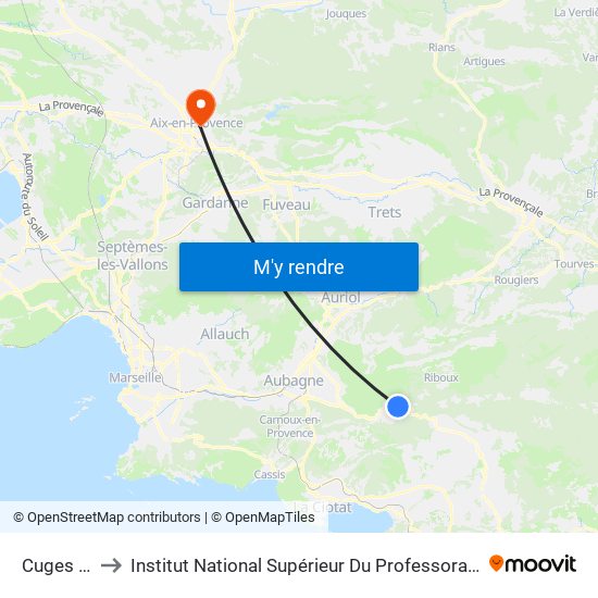 Cuges Libération to Institut National Supérieur Du Professorat Et De L'Éducation (Site D'Aix-En-Provence) map