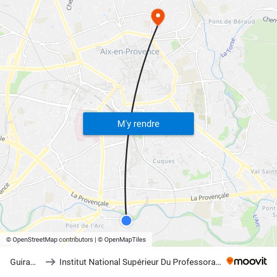 Guiramande Silo to Institut National Supérieur Du Professorat Et De L'Éducation (Site D'Aix-En-Provence) map