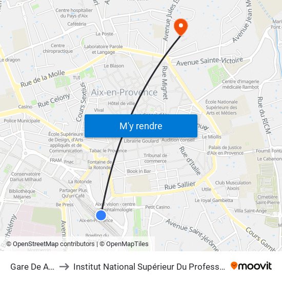 Gare De Aix-En-Provence to Institut National Supérieur Du Professorat Et De L'Éducation (Site D'Aix-En-Provence) map