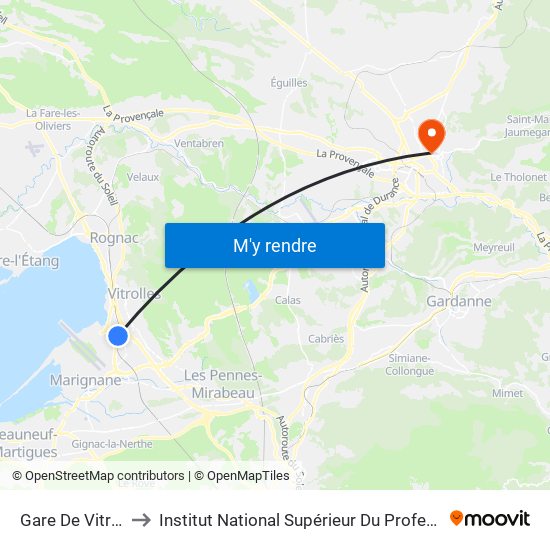 Gare De Vitrolles-Aér-Marseille to Institut National Supérieur Du Professorat Et De L'Éducation (Site D'Aix-En-Provence) map