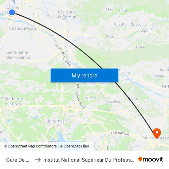 Gare De Avignon-Centre to Institut National Supérieur Du Professorat Et De L'Éducation (Site D'Aix-En-Provence) map