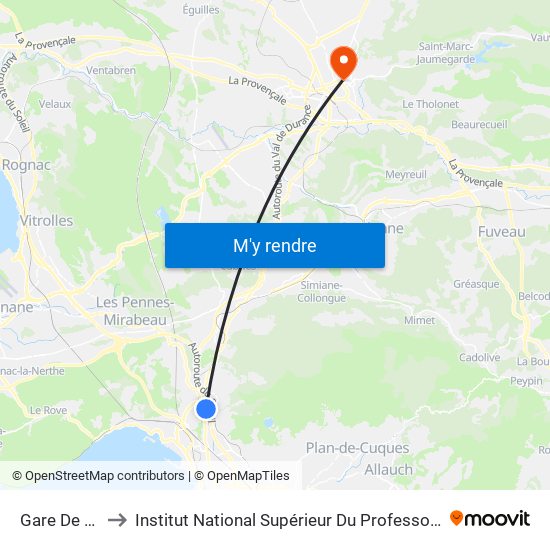 Gare De Saint-Antoine to Institut National Supérieur Du Professorat Et De L'Éducation (Site D'Aix-En-Provence) map