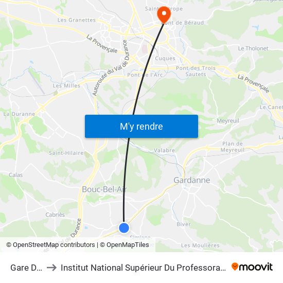 Gare De Simiane to Institut National Supérieur Du Professorat Et De L'Éducation (Site D'Aix-En-Provence) map