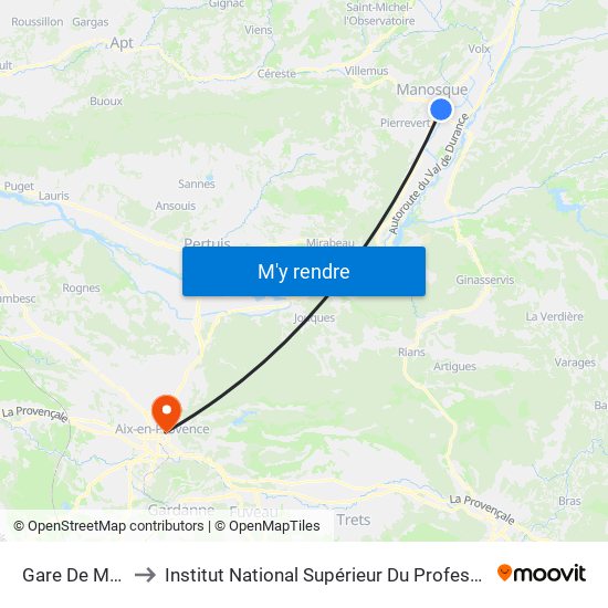 Gare De Manosque-Gréoux to Institut National Supérieur Du Professorat Et De L'Éducation (Site D'Aix-En-Provence) map