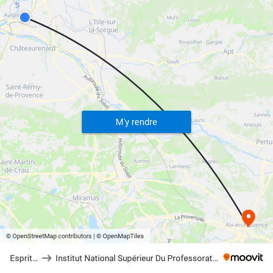 Esprit Requien to Institut National Supérieur Du Professorat Et De L'Éducation (Site D'Aix-En-Provence) map