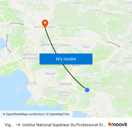 Vigneaux to Institut National Supérieur Du Professorat Et De L'Éducation (Site D'Aix-En-Provence) map