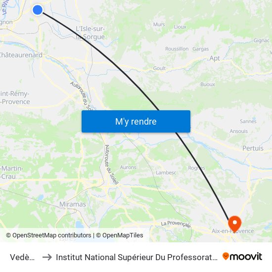 Vedène Centre to Institut National Supérieur Du Professorat Et De L'Éducation (Site D'Aix-En-Provence) map