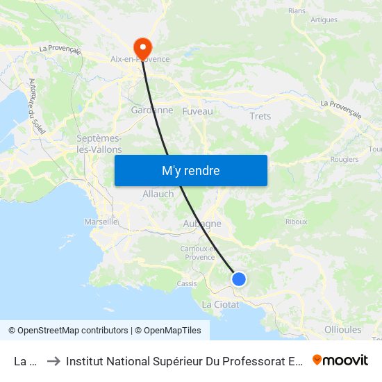 La Calade to Institut National Supérieur Du Professorat Et De L'Éducation (Site D'Aix-En-Provence) map