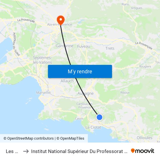 Les Palmiers to Institut National Supérieur Du Professorat Et De L'Éducation (Site D'Aix-En-Provence) map