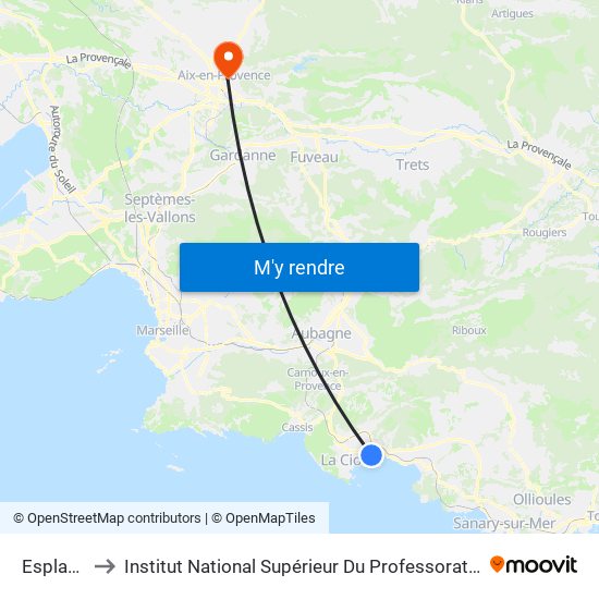 Esplanet Plage to Institut National Supérieur Du Professorat Et De L'Éducation (Site D'Aix-En-Provence) map
