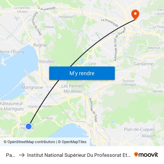 Pachons to Institut National Supérieur Du Professorat Et De L'Éducation (Site D'Aix-En-Provence) map