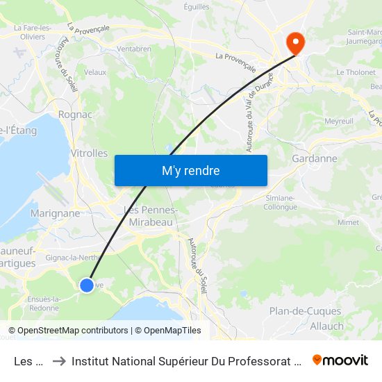 Les Coulets to Institut National Supérieur Du Professorat Et De L'Éducation (Site D'Aix-En-Provence) map