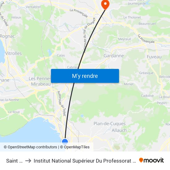 Saint Cassien to Institut National Supérieur Du Professorat Et De L'Éducation (Site D'Aix-En-Provence) map