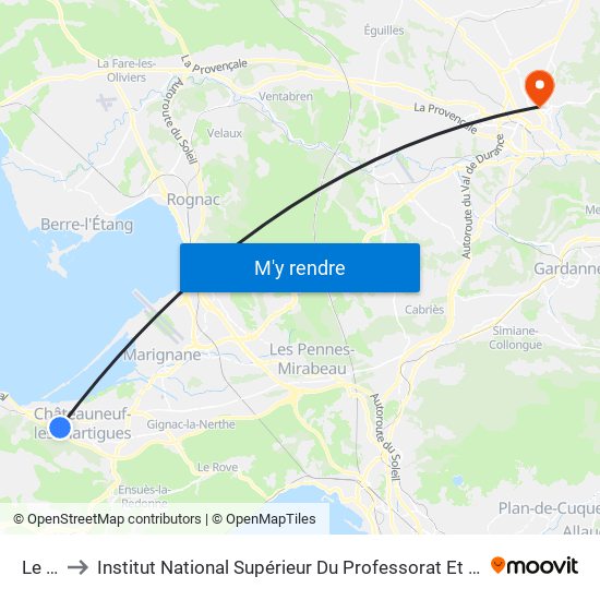 Le Paon to Institut National Supérieur Du Professorat Et De L'Éducation (Site D'Aix-En-Provence) map