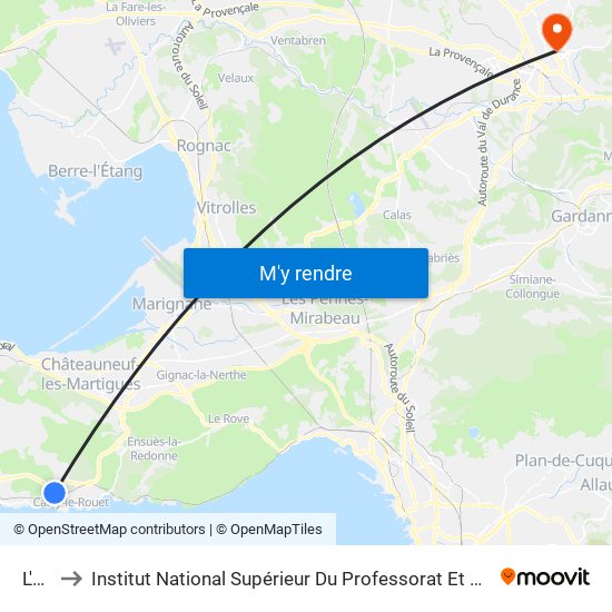 L'Eden to Institut National Supérieur Du Professorat Et De L'Éducation (Site D'Aix-En-Provence) map