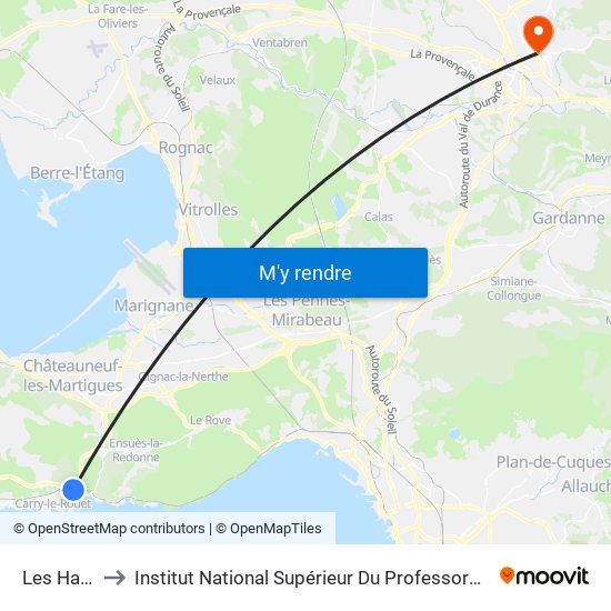 Les Hauts Du Jas to Institut National Supérieur Du Professorat Et De L'Éducation (Site D'Aix-En-Provence) map