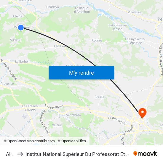 Alpilles to Institut National Supérieur Du Professorat Et De L'Éducation (Site D'Aix-En-Provence) map