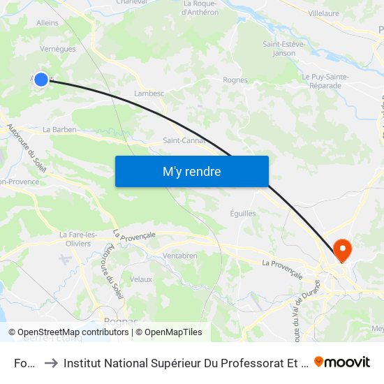 Fontaine to Institut National Supérieur Du Professorat Et De L'Éducation (Site D'Aix-En-Provence) map