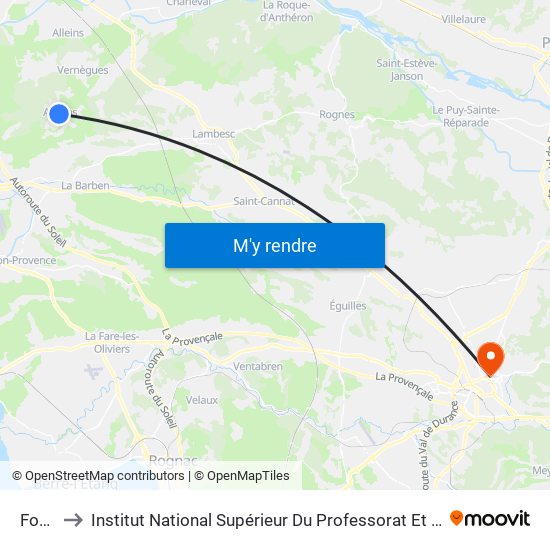 Fontaine to Institut National Supérieur Du Professorat Et De L'Éducation (Site D'Aix-En-Provence) map