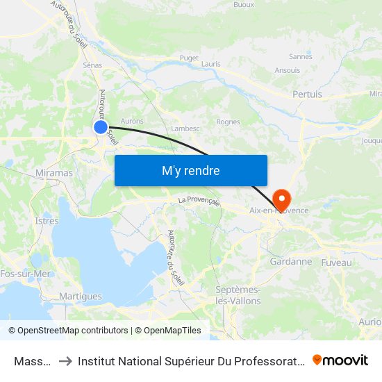 Massuguettes to Institut National Supérieur Du Professorat Et De L'Éducation (Site D'Aix-En-Provence) map