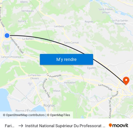 Farigoulette to Institut National Supérieur Du Professorat Et De L'Éducation (Site D'Aix-En-Provence) map
