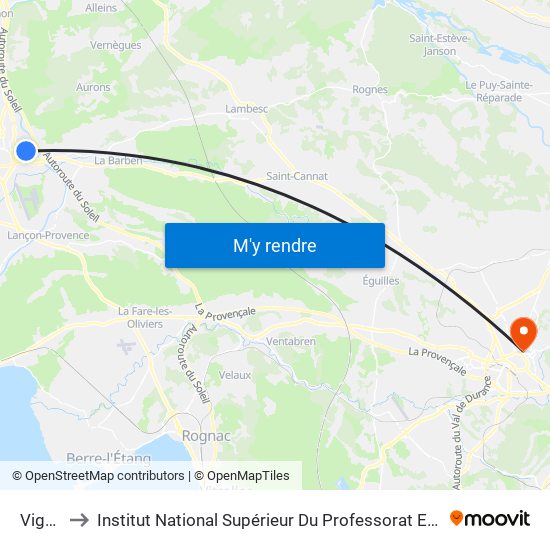 Vignerons to Institut National Supérieur Du Professorat Et De L'Éducation (Site D'Aix-En-Provence) map