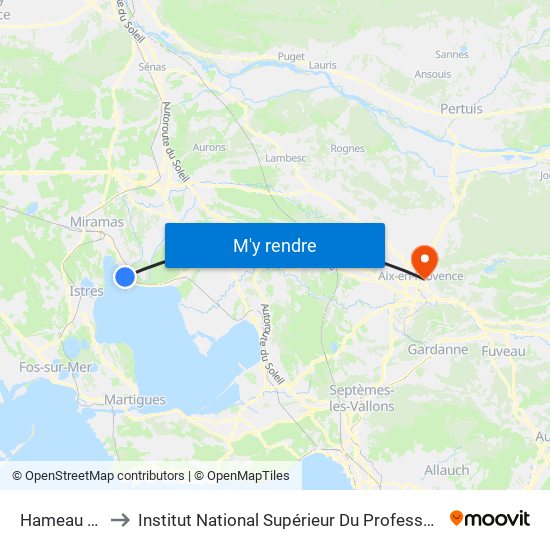 Hameau De St Chamas to Institut National Supérieur Du Professorat Et De L'Éducation (Site D'Aix-En-Provence) map