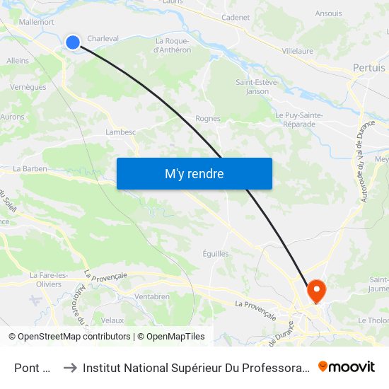 Pont De La Tour to Institut National Supérieur Du Professorat Et De L'Éducation (Site D'Aix-En-Provence) map