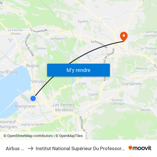 Airbus Helicopters to Institut National Supérieur Du Professorat Et De L'Éducation (Site D'Aix-En-Provence) map
