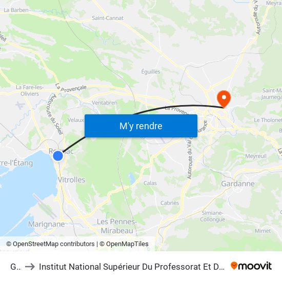 Gare to Institut National Supérieur Du Professorat Et De L'Éducation (Site D'Aix-En-Provence) map