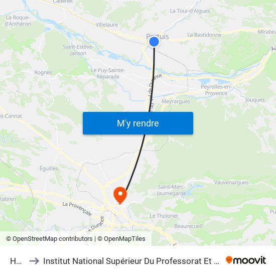 Hôpital to Institut National Supérieur Du Professorat Et De L'Éducation (Site D'Aix-En-Provence) map