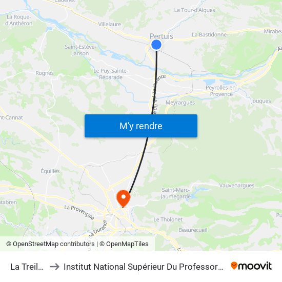 La Treille Muscate to Institut National Supérieur Du Professorat Et De L'Éducation (Site D'Aix-En-Provence) map