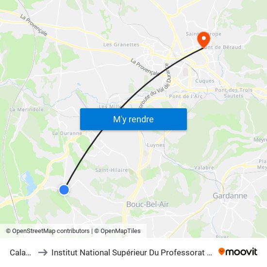 Calas Village to Institut National Supérieur Du Professorat Et De L'Éducation (Site D'Aix-En-Provence) map