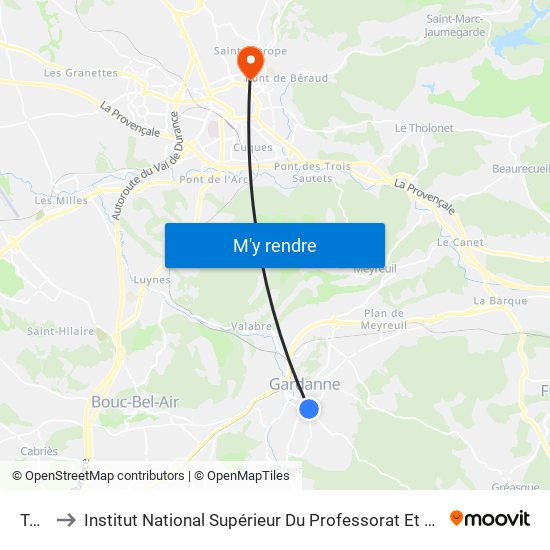 Toulon to Institut National Supérieur Du Professorat Et De L'Éducation (Site D'Aix-En-Provence) map