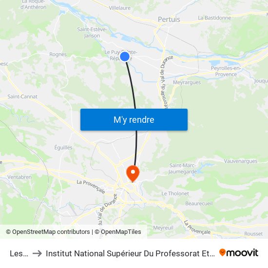 Les Viaux to Institut National Supérieur Du Professorat Et De L'Éducation (Site D'Aix-En-Provence) map