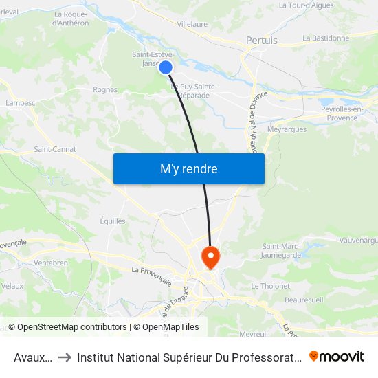 Avaux De Jean to Institut National Supérieur Du Professorat Et De L'Éducation (Site D'Aix-En-Provence) map