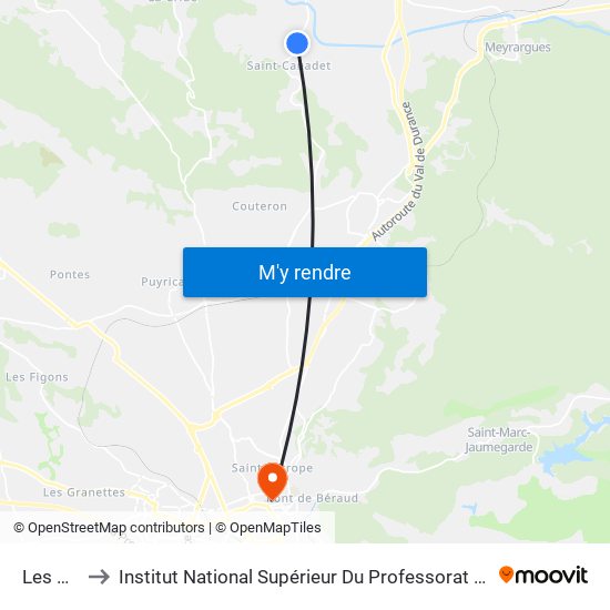 Les Bastides to Institut National Supérieur Du Professorat Et De L'Éducation (Site D'Aix-En-Provence) map