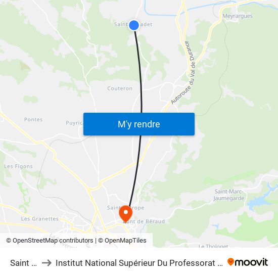Saint Canadet to Institut National Supérieur Du Professorat Et De L'Éducation (Site D'Aix-En-Provence) map