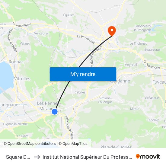 Square De Gaulle Quai 1 to Institut National Supérieur Du Professorat Et De L'Éducation (Site D'Aix-En-Provence) map