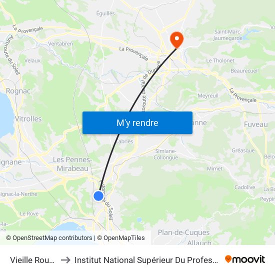 Vieille Route De La Gavotte to Institut National Supérieur Du Professorat Et De L'Éducation (Site D'Aix-En-Provence) map