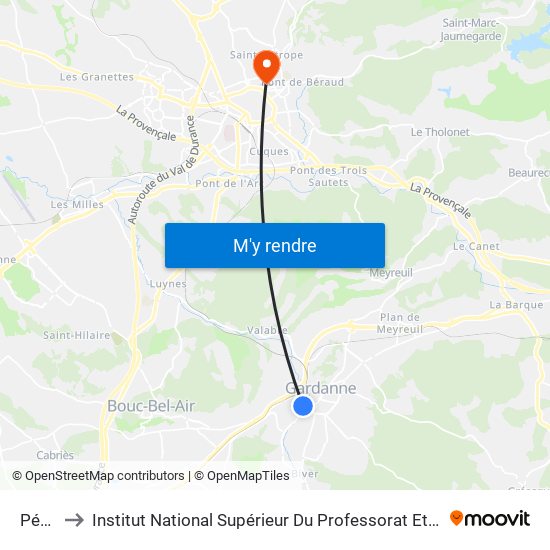 Péchiney to Institut National Supérieur Du Professorat Et De L'Éducation (Site D'Aix-En-Provence) map