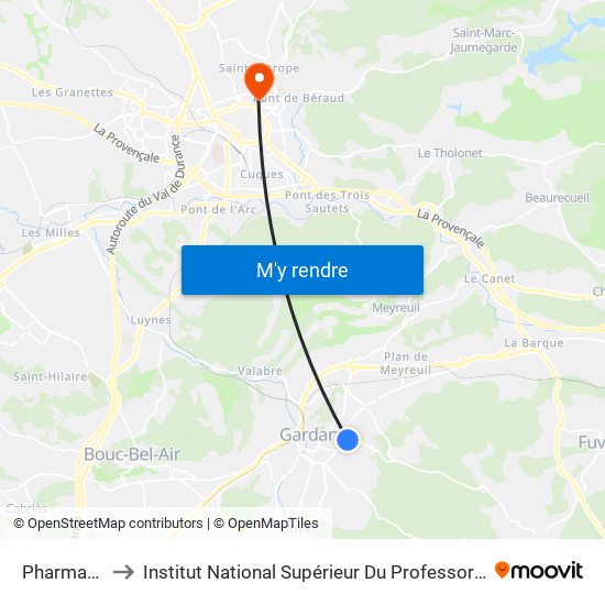 Pharmacie Du Lycée to Institut National Supérieur Du Professorat Et De L'Éducation (Site D'Aix-En-Provence) map