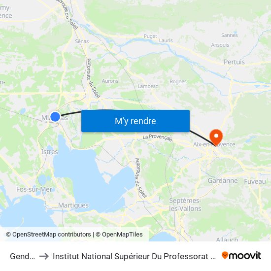 Gendarmerie to Institut National Supérieur Du Professorat Et De L'Éducation (Site D'Aix-En-Provence) map