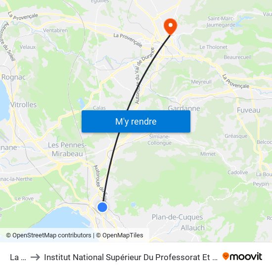 La Viste to Institut National Supérieur Du Professorat Et De L'Éducation (Site D'Aix-En-Provence) map
