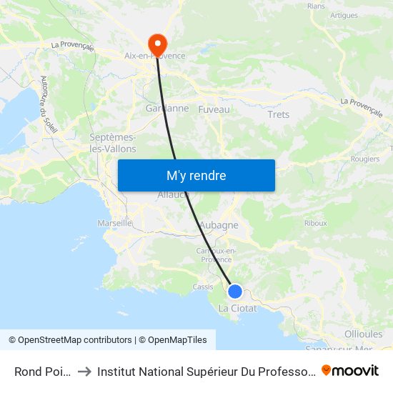 Rond Point Des Voiles to Institut National Supérieur Du Professorat Et De L'Éducation (Site D'Aix-En-Provence) map
