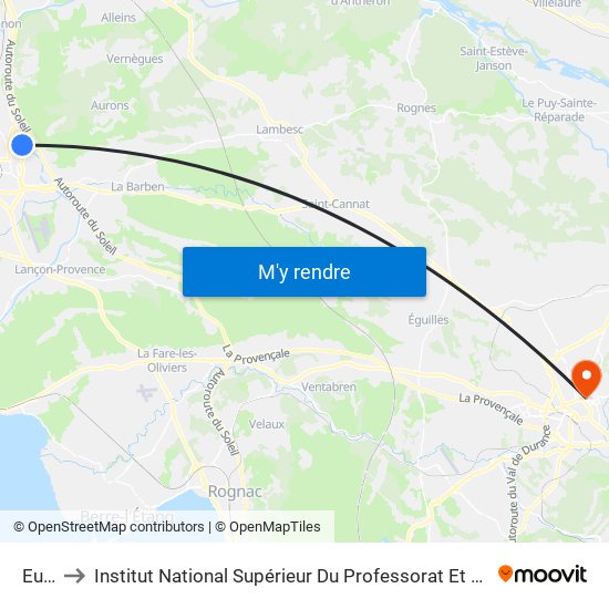 Europe to Institut National Supérieur Du Professorat Et De L'Éducation (Site D'Aix-En-Provence) map