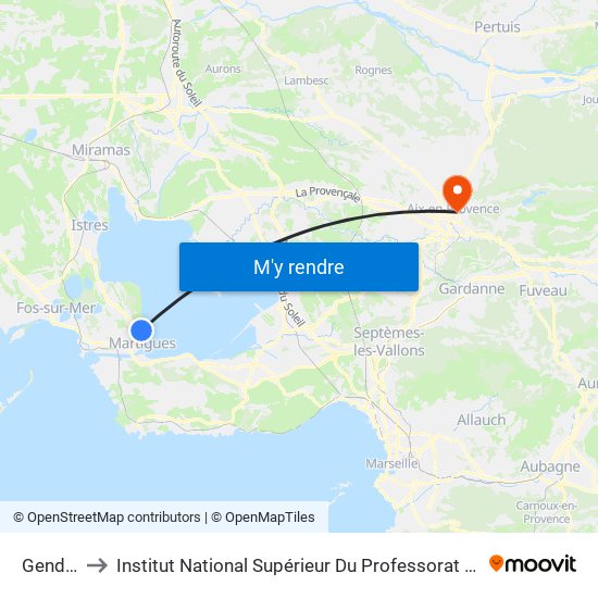 Gendarmerie to Institut National Supérieur Du Professorat Et De L'Éducation (Site D'Aix-En-Provence) map
