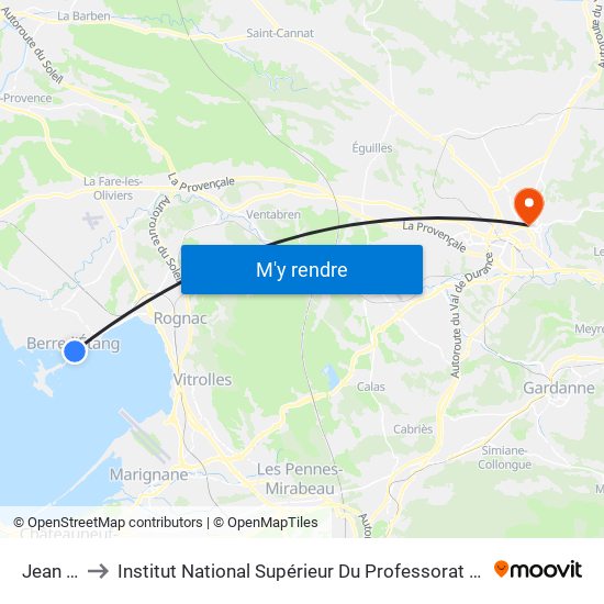 Jean Monnet to Institut National Supérieur Du Professorat Et De L'Éducation (Site D'Aix-En-Provence) map